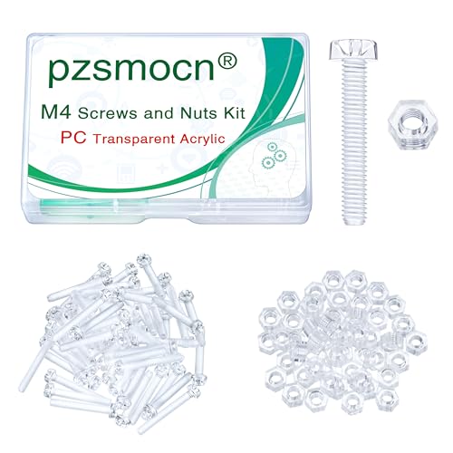 Pzsmocn 100 Stück / 50 Sätze M4 PC Klares Acryl Schrauben und Muttern-Kit. M4 * 30 mm Kunststoffschraube PC Durchsichtiges Acryl Kreuz Handfeste Runde Schraube und M4-Sechskantmutter-Kit. von pzsmocn