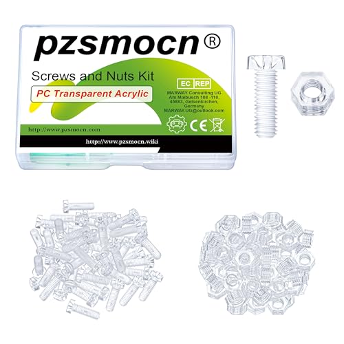 Pzsmocn 100 Stück/50 Sätze M5*15 mm PC Transparenter Kunststoff Kreuzschlitz Rundkopfschrauben und Sechskantmuttern-Satz, für Heimwerkerarbeiten, Modelle und die Befestigung Elektronischer Produkte. von pzsmocn