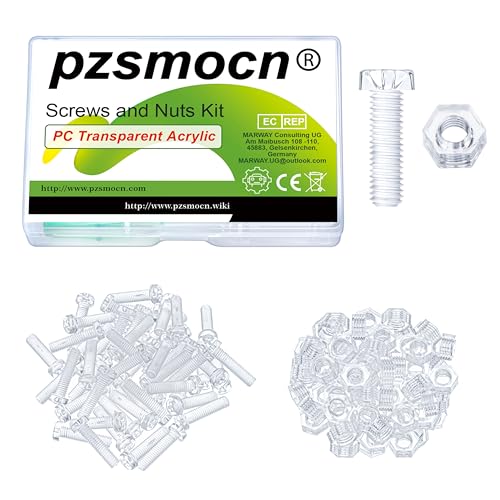 Pzsmocn 100 Stück/50 Sätze M5*20 mm PC Transparenter Kunststoff Kreuzschlitz Rundkopfschrauben und Sechskantmuttern-Satz, für Heimwerkerarbeiten, Modelle und die Befestigung Elektronischer Produkte. von pzsmocn