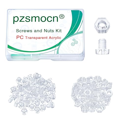 Pzsmocn 100 Stück / 50 Sätze M5 PC Klares Acryl Schrauben und Muttern-Kit. M5 * 6 mm Kunststoffschraube PC Durchsichtiges Acryl Kreuz Handfeste Runde Schraube und M5-Sechskantmutter-Kit. von pzsmocn