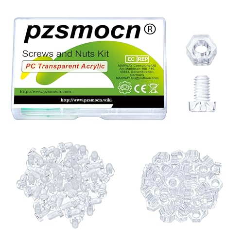 Pzsmocn 100 Stück/50 Sätze M5*8 mm PC Transparenter Kunststoff Kreuzschlitz Rundkopfschrauben und Sechskantmuttern-Satz, für Heimwerkerarbeiten, Modelle und die Befestigung Elektronischer Produkte. von pzsmocn