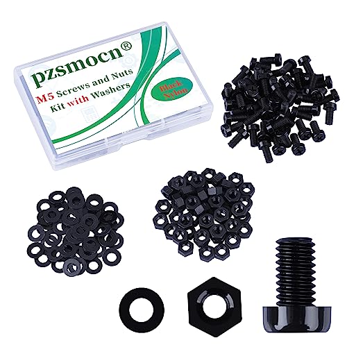 Pzsmocn 150 Stück/50 Sätze M5*10 mm Schwarzes Nylon Kunststoff Kreuzschlitz Rundkopfschrauben-Sechskantmuttern mit Isolierscheibe Standardgröße, für Heimwerker und Elektronische Montage. von pzsmocn