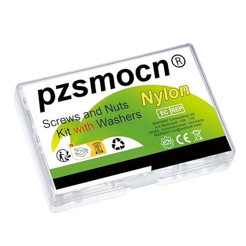 Pzsmocn 150 Stück/50 Sätze M5*8 mm Weißes Nylon Kunststoff Äußeres Sechseck Schrauben-Muttern-Kombinationsset mit Isolierscheibe, Standardgröße für Heimwerker und Elektronische Montage. von pzsmocn