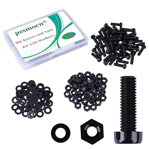 Pzsmocn 150 Stück/50 Sätze M6*20 mm Schwarzes Nylon Kunststoff Kreuzschlitz Rundkopfschrauben-Sechskantmuttern mit Isolierscheibe Standardgröße, für Heimwerker und Elektronische Montage. von pzsmocn