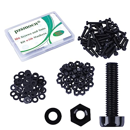 Pzsmocn 150 Stück/50 Sätze M6*25 mm Schwarzes Nylon Kunststoff Kreuzschlitz Rundkopfschrauben-Sechskantmuttern mit Isolierscheibe Standardgröße, für Heimwerker und Elektronische Montage. von pzsmocn