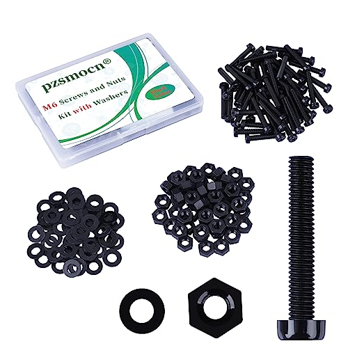 Pzsmocn 150 Stück/50 Sätze M6*35 mm Schwarzes Nylon Kunststoff Kreuzschlitz Rundkopfschrauben-Sechskantmuttern mit Isolierscheibe Standardgröße, für Heimwerker und Elektronische Montage. von pzsmocn