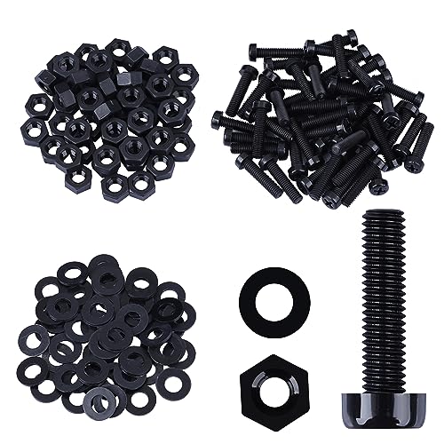 Pzsmocn 150 Stück/50 Sätze M8*40 mm Schwarzes Nylon Kunststoff Kreuzschlitz Rundkopfschrauben-Sechskantmuttern mit Isolierscheibe Standardgröße, für Heimwerker und Elektronische Montage. von pzsmocn