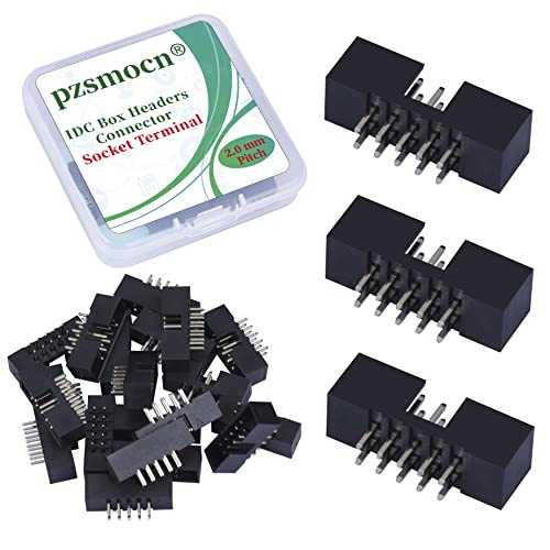 Pzsmocn 20 Stück IDC 2 * 5 Zweireihig 10 Poliger Box Steckverbinder Männliche Buchsenklemmen 2,0 mm Rastermaß, JTAG ISP 10 Poliger Gerade Einführen Adapter Buchsenklemmen für PCB Elektronikprojekte. von pzsmocn