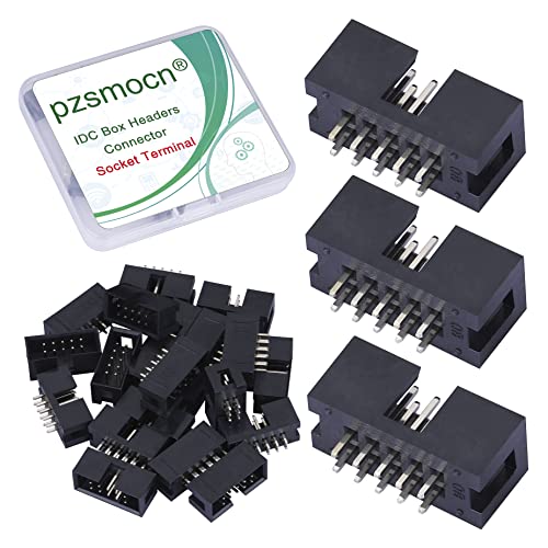 Pzsmocn 20 Stück IDC 2 * 5 Zweireihig 10 Poliger Box Steckverbinder Männliche Buchsenklemmen 2,54 mm Rastermaß, JTAG ISP 10 Poliger Gerade Einführen Adapter Buchsenklemmen für PCB Elektronikprojekte. von pzsmocn