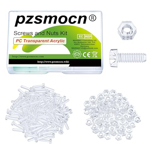 Pzsmocn 200 Stück/100 Sätze M4*12 mm PC Transparenter Kunststoff Kreuzschlitz Rundkopfschrauben und Sechskantmuttern-Satz, für Heimwerkerarbeiten, Modelle und die Befestigung Elektronischer Produkte. von pzsmocn