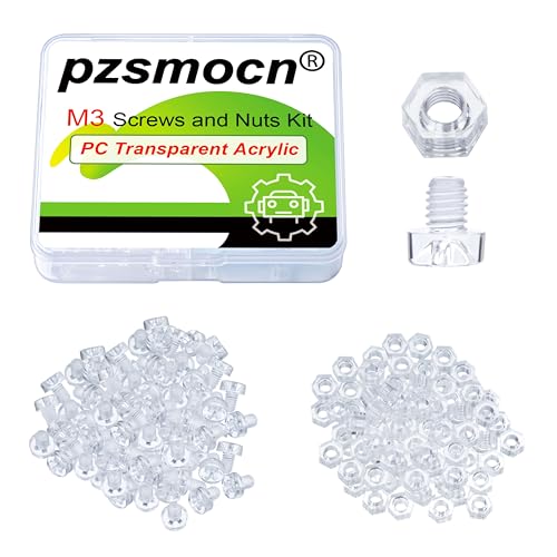 Pzsmocn 200 Stück/100 Sätze M3*4 mm PC Transparenter Kunststoff Kreuzschlitz Rundkopfschrauben und Sechskantmuttern-Satz, für Heimwerkerarbeiten, Modelle und die Befestigung Elektronischer Produkte. von pzsmocn