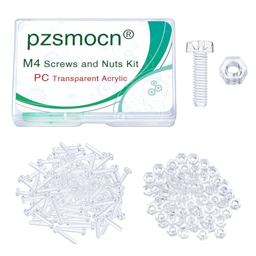 Pzsmocn 200 Stück / 100 Sätze M4 PC Klares Acryl Schrauben und Muttern-Kit. M4 * 16 mm Kunststoffschraube PC Durchsichtiges Acryl Kreuz Handfeste Runde Schraube und M4-Sechskantmutter-Kit. von pzsmocn