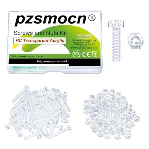 Pzsmocn 200 Stück/100 Sätze M4*18 mm PC Transparenter Kunststoff Kreuzschlitz Rundkopfschrauben und Sechskantmuttern-Satz, für Heimwerkerarbeiten, Modelle und die Befestigung Elektronischer Produkte. von pzsmocn