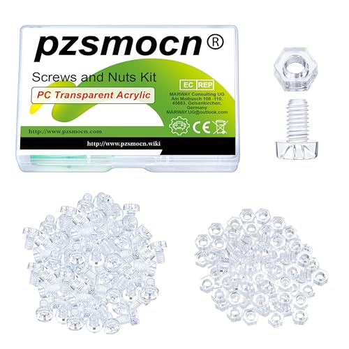Pzsmocn 200 Stück/100 Sätze M4*6 mm PC Transparenter Kunststoff Kreuzschlitz Rundkopfschrauben und Sechskantmuttern-Satz, für Heimwerkerarbeiten, Modelle und die Befestigung Elektronischer Produkte. von pzsmocn