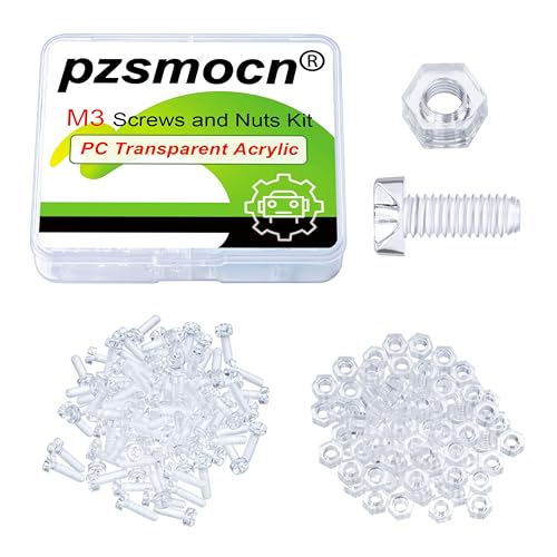 Pzsmocn 200 Stück/100 Sätze M3*10 mm PC Transparenter Kunststoff Kreuzschlitz Rundkopfschrauben und Sechskantmuttern-Satz, für Heimwerkerarbeiten, Modelle und die Befestigung Elektronischer Produkte. von pzsmocn