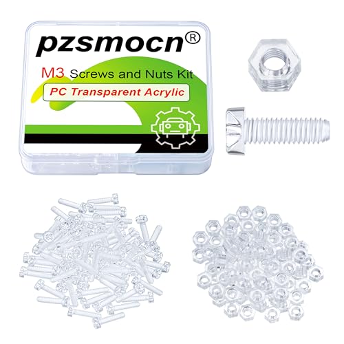 Pzsmocn 200 Stück/100 Sätze M3*12 mm PC Transparenter Kunststoff Kreuzschlitz Rundkopfschrauben und Sechskantmuttern-Satz, für Heimwerkerarbeiten, Modelle und die Befestigung Elektronischer Produkte. von pzsmocn
