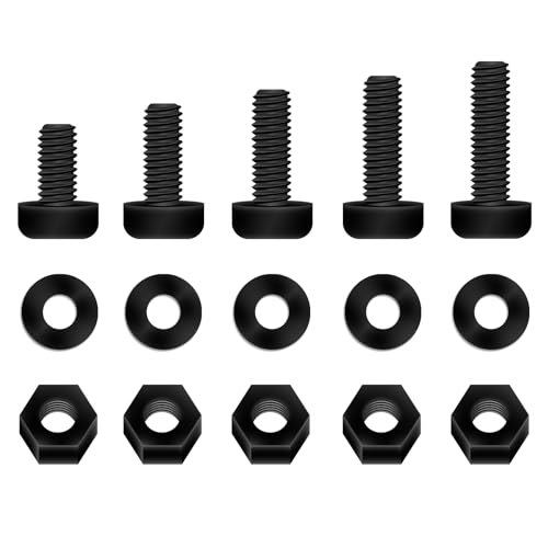 Pzsmocn 240 Stück/80 Sätze M4*35 mm Schwarzes Nylon Kunststoff Kreuzschlitz Rundkopfschrauben-Sechskantmuttern mit Isolierscheibe Standardgröße, für Heimwerker und Elektronische Montage. von pzsmocn