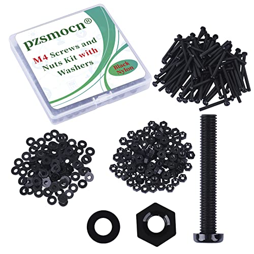 Pzsmocn 240 Stück/80 Sätze M4*40 mm Schwarzes Nylon Kunststoff Kreuzschlitz Rundkopfschrauben-Sechskantmuttern mit Isolierscheibe Standardgröße, für Heimwerker und Elektronische Montage. von pzsmocn