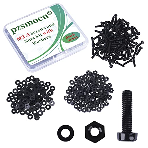 Pzsmocn 300 Stück/100 Sätze M2,5 * 10 mm Schwarzes Nylon Kunststoff Kreuzschlitz Rundkopfschrauben-Sechskantmuttern mit Isolierscheibe Standardgröße, für Heimwerker und Elektronische Montage. von pzsmocn