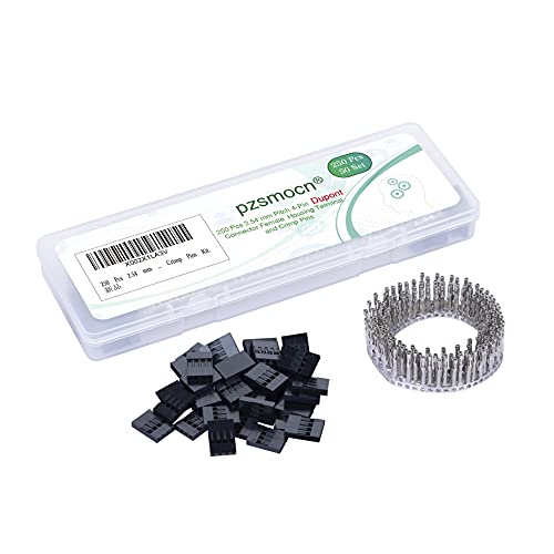 Pzsmocn 50 Sets Dupont 2.54 mm Raster 4-polige Stecker Adapter Kabel Stecker Zubehör.250 Stücke 2.54 mm Raster Dupont 4-Polig Steckergehäuse Weiblich Buchsenklemme, Crimpstifte Kit. von pzsmocn