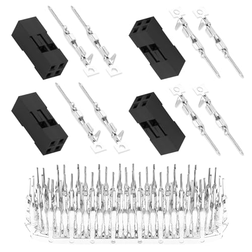 pzsmocn 50 Sets/250 Stück für Dupont Zweireihiger 2,54 mm Pitch 2 Pin Adapterstecker Männliches Gehäuse Schwarze Steckdose Klemmen Kompatibles Kabel 30–26 AWG Zubehör, Header-Crimp-Pin-Kit von pzsmocn