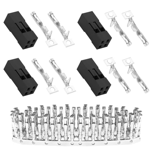 pzsmocn 50 Sets/250 Stück für Dupont Zweireihiger 2,54 mm Pitch 2 Pin Adapterstecker Weibliches Gehäuse Schwarze Steckdose Klemmen Kompatibles Kabel 30–26 AWG Zubehör, Header-Crimp-Pin-Kit von pzsmocn