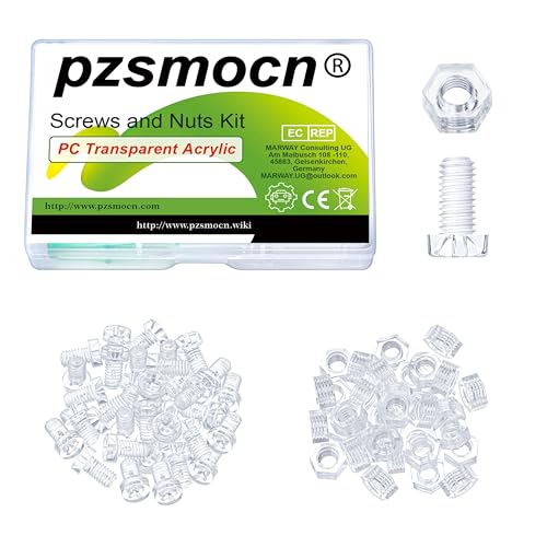 Pzsmocn 60 Stück/30 Sätze M6*10 mm PC Transparenter Kunststoff Kreuzschlitz Rundkopfschrauben und Sechskantmuttern-Satz, für Heimwerkerarbeiten, Modelle und die Befestigung Elektronischer Produkte. von pzsmocn