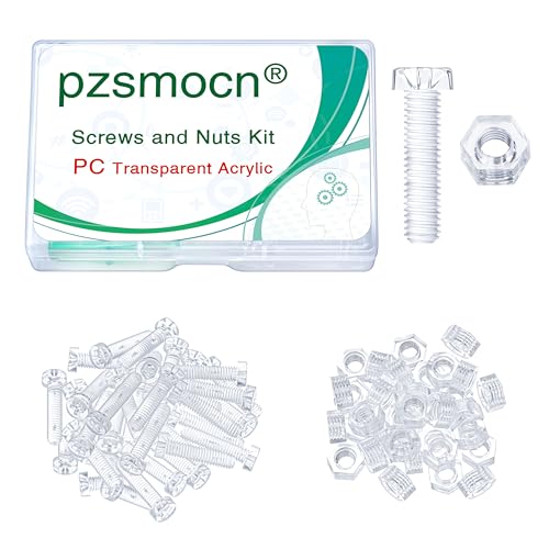 Pzsmocn 60 Stück / 30 Sätze M6 PC Klares Acryl Schrauben und Muttern-Kit. M6 * 25 mm Kunststoffschraube PC Durchsichtiges Acryl Kreuz Handfeste Runde Schraube und M6-Sechskantmutter-Kit. von pzsmocn