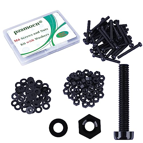 Pzsmocn 90 Stück/30 Sätze M6*60 mm Schwarzes Nylon Kunststoff Kreuzschlitz Rundkopfschrauben-Sechskantmuttern mit Isolierscheibe Standardgröße, für Heimwerker und Elektronische Montage. von pzsmocn
