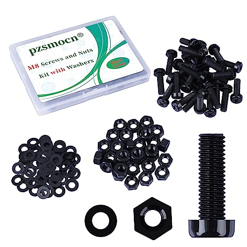 Pzsmocn 90 Stück/30 Sätze M8*25 mm Schwarzes Nylon Kunststoff Kreuzschlitz Rundkopfschrauben-Sechskantmuttern mit Isolierscheibe Standardgröße, für Heimwerker und Elektronische Montage. von pzsmocn