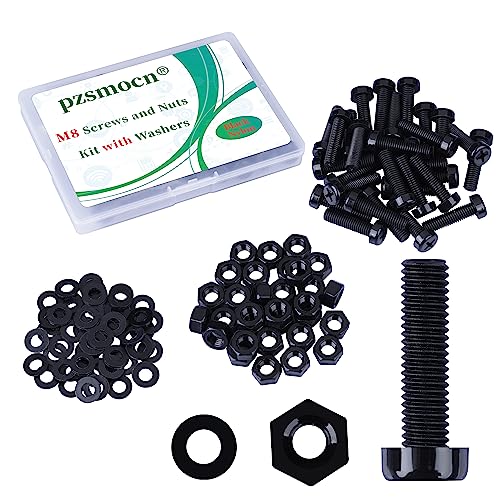 Pzsmocn 90 Stück/30 Sätze M8*30 mm Schwarzes Nylon Kunststoff Kreuzschlitz Rundkopfschrauben-Sechskantmuttern mit Isolierscheibe Standardgröße, für Heimwerker und Elektronische Montage. von pzsmocn