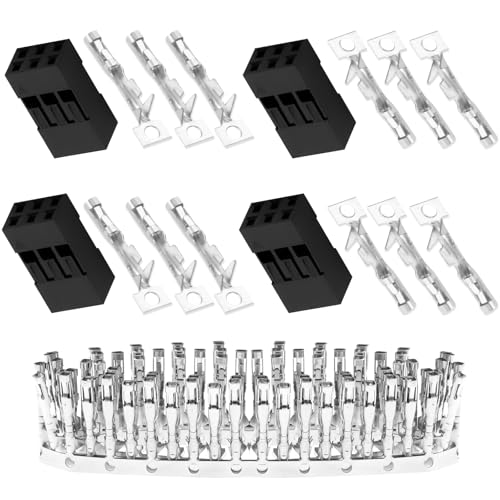 pzsmocn 50 Sets/350 Stück für Dupont Zweireihiger 2,54 mm Pitch 3 Pin Adapterstecker Weibliches Gehäuse Schwarze Steckdose Klemmen Kompatibles Kabel 30–26 AWG Zubehör, Header-Crimp-Pin-Kit von pzsmocn