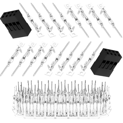 pzsmocn 50 Sets/450 Stück für Dupont Zweireihiger 2,54 mm Pitch 4 Pin Adapterstecker Männliches Gehäuse Schwarze Steckdose Klemmen Kompatibles Kabel 30–26 AWG Zubehör, Header-Crimp-Pin-Kit von pzsmocn