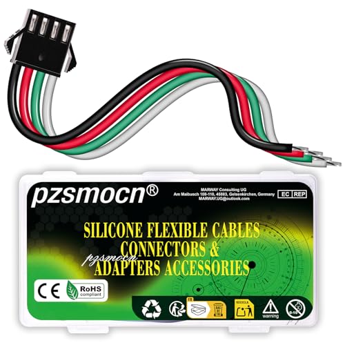 pzsmocn JST SM 2,5 mm Pitch 4 Pin Stecker Verbindungsstecker 20 AWG Silikonkabel, 10 Stück Männlichen Steckverbinder IC-Stecker Adapter mit 20 cm Elektrisch Kabel, für LED Licht und DIY-Projekte von pzsmocn