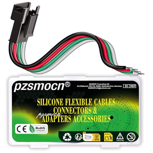 pzsmocn JST SM 2,5 mm Pitch 4 Pin Stecker Verbindungsstecker 20 AWG Silikonkabel, 10 Stück Weiblichen Steckverbinder IC-Stecker Adapter mit 20 cm Elektrisch Kabel, für LED Licht und DIY-Projekte von pzsmocn