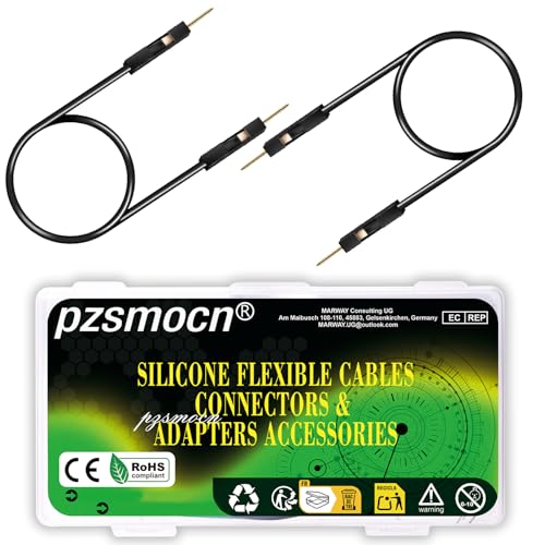 pzsmocn Flexible Silikon Jumper Wire Kabel Steckbrücken 24AWG 20cm，40 Sets/120 Stück für Dupont Steckverbinder 2,54 mm 1-Polig Schwarz Male-Male Stecker Adapter Solderless Drahtbrücken für Breadboard von pzsmocn