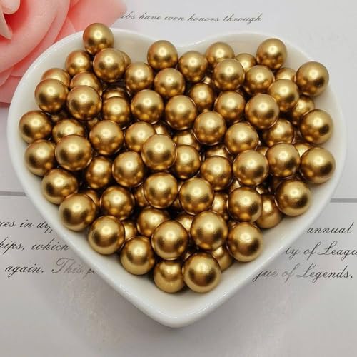 qbodp 100 Stück 8mm Goldene, Runde Perlen Ohne Löcher, Gefrostete Imitationsperlen Zum Basteln, Zubehör Für Ästhetische Perlendekorationen von qbodp