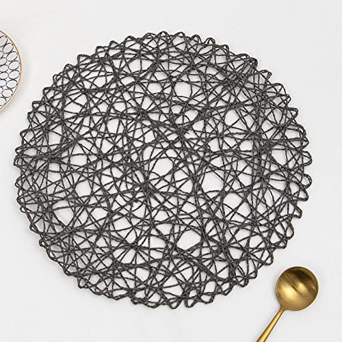 qbodp Handgefertigte Tischsets Aus Papierseil,Gewebt,Für Esstisch,4Er-Set,Rund,rutschfeste Platzsets,DIY-Platzsets,Dekorative Matte,Grau von qbodp