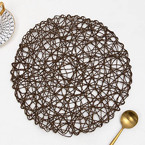 qbodp Handgefertigte Tischsets Aus Papierseil,Gewebt,Für Esstisch,4Er-Set,Rund,rutschfeste Platzsets,DIY-Platzsets,Dekorative Matte,Braun von qbodp