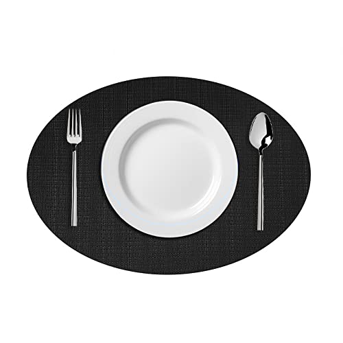 qbodp Ovale Tischsets Für Rund Esstisch,6Er-Set,Hitzebeständige,Waschbare Küchenuntersetzer,Leicht Zu Reinigen,rutschfeste Platzsets,Schwarz von qbodp