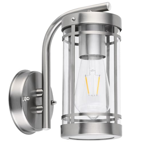 qfzwj Außen Wandleuchte Aussenlampe,Edelstahl Außenleuchte Silber Wandlampe aussen,IP44 Wasserdichte Aussenleuchte,E27 Base Außenlampe Max 60W von qfzwj