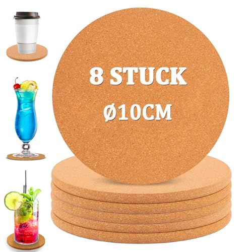 8 Stück Topfuntersetzer Kork, 10 cm Holz Korkuntersetzer, Rutschfester Hitzebeständiger Untersetzer, Wiederverwendbar Hitzebestaendig Untersetzer Kork für Zuhause Küche Wohnzimmer von qhklew