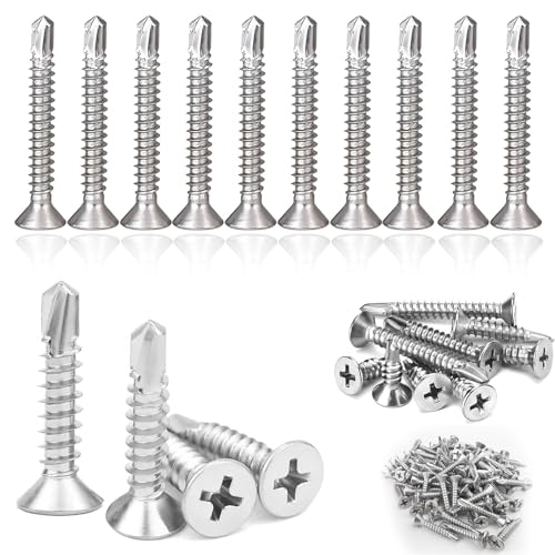 Bohrschrauben Selbstbohrende, Bohrschrauben Selbstbohrende Schrauben, 410 Edelstah Selbstschneidende Schrauben, Senkkopf Kreuzschlitzschrauben Metallschrauben mit Bohrer (4.2X19-150PACK) von qhklew