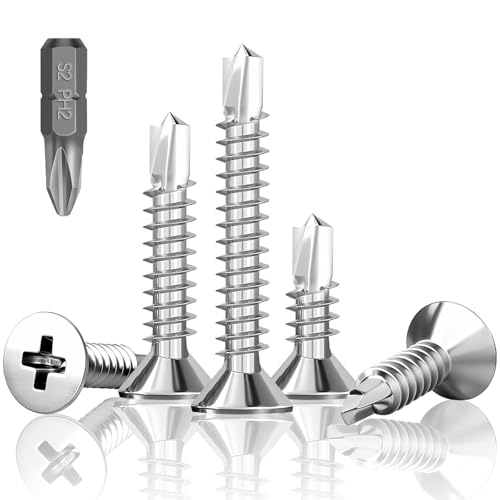 Bohrschrauben Selbstbohrende, Bohrschrauben Selbstbohrende Schrauben, 410 Edelstah Selbstschneidende Schrauben, Senkkopf Kreuzschlitzschrauben Metallschrauben mit Bohrer (4.2X25-150PACK) von qhklew