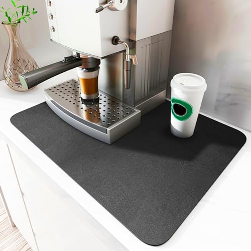 Kaffeemaschine Abtropfmatte Geschirrz, Saugstarke Trockenmatte für Kaffeemaschine, Schnelltrocknend Abtropfmatte Geschirr Kaffeemaschine Matte Unterlage SaugfäHige, Schwarz (30X50CM) von qhklew