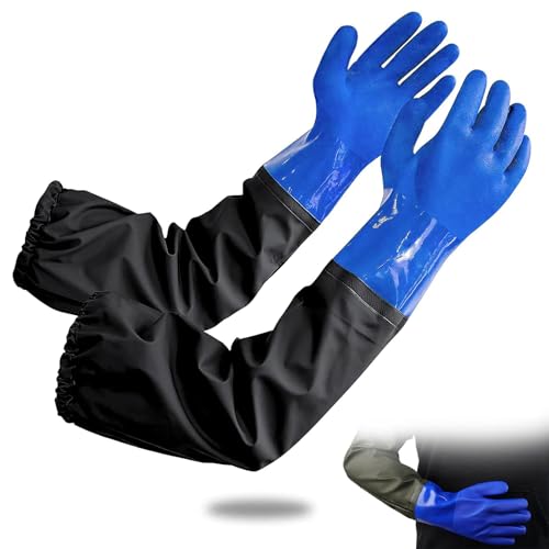 qhklew 70cm Teichhandschuhe Lang - Teichreinigungshandschuhe Wasserdicht Gummihandschuhe Lang - Aquarienhandschuh PU Sandstrahlen Wasserdicht Arbeitshandschuhe, Blau von qhklew
