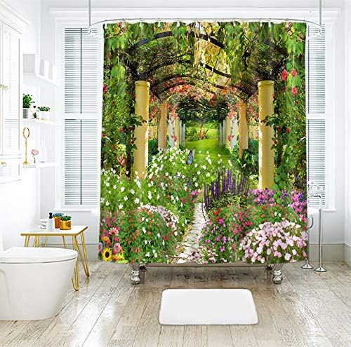 qhtqtt Duschvorhänge Garten Blume Schönheit Natur Bambus Stream Bad Vorhang Wasserdicht Bad Vorhang 180X180Cm A von qhtqtt