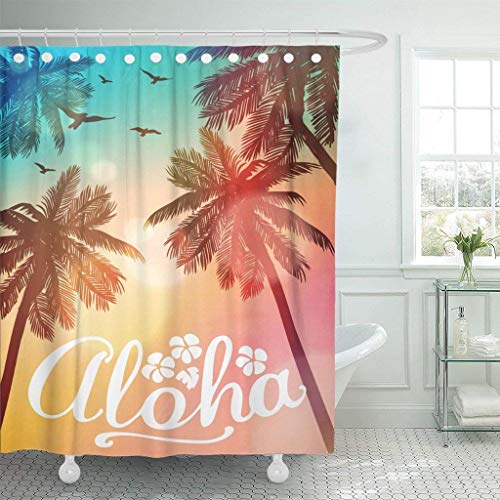 qhtqtt Duschvorhänge Wasserdicht Hawaii Sommer Strand Aloha Inspiration Für Hochzeitsdatum Geburtstag Tropical Party Surf Lange 180X180 cm A von qhtqtt