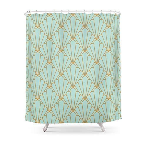 qhtqtt Duschvorhang Art Deco Serie Mintgrün Matte Polyestergewebe Badezimmer Dekoration Wasserdichter Druck Duschvorhänge 180X200Cm A von qhtqtt