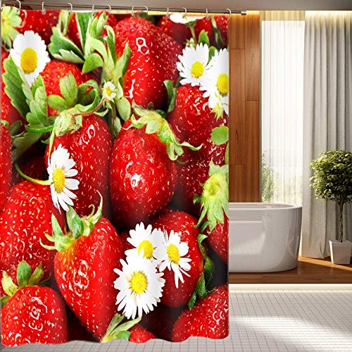 qhtqtt Duschvorhang Erdbeere Frucht Muster Polyester Stoff Wasserdicht Duschvorhang Umweltfreundliche Bad Vorhang Hause 180X180 cm A von qhtqtt